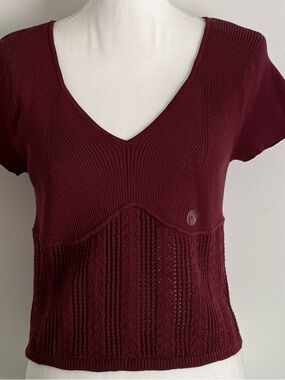 NWT Aeropostale Burgundy Ribbed Knit V-Neck Short Sleeve Shirt Size XL